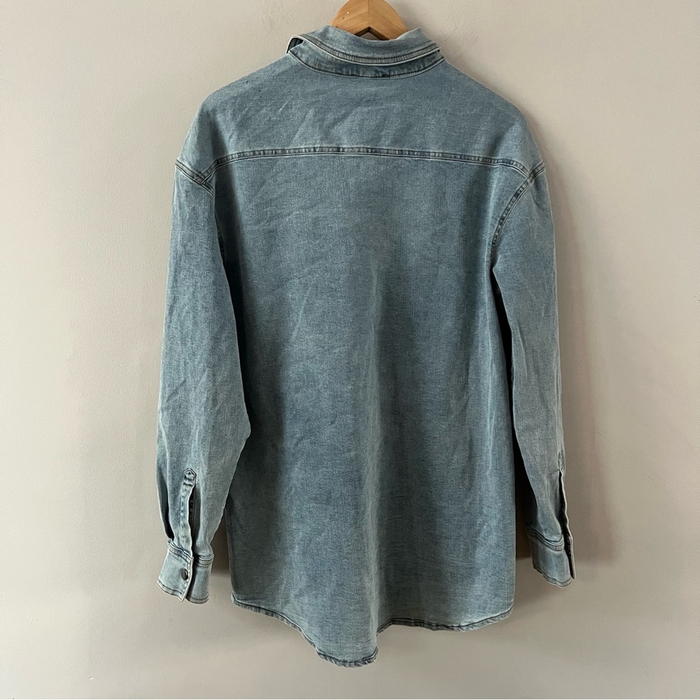 Bardot Stretch Denim button down shirt Ladies size 8 large Blue medium wash - Picture 5 of 9